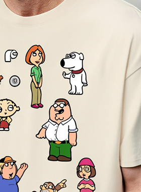 frank's house 原创恶搞之家美式复古印花短袖纯棉圆领杏色t恤