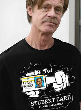 frank之家 弗兰克的身份证原创手绘印花做旧美式宽松短袖t恤黑色