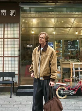 翻领复古夹克收口袖短款直下摆磨毛秋季