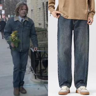 弗兰克同款牛仔裤直筒微弹无耻之徒美式简约长裤流浪汉穿搭男大码