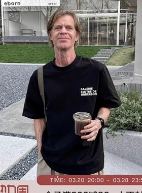 260g黑色字母圆领短袖T恤2025新款夏季男生宽松百搭休闲套头上衣