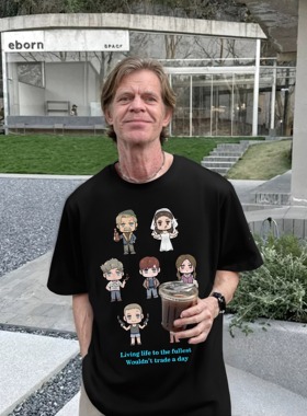 frank之家-无耻之徒-手绘q版全家福男女同款t恤美式复古纯棉短袖