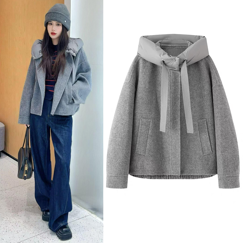 毛呢外套保暖灰色呢大衣女
