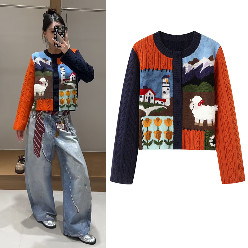毛衣外套长袖短针织开衫女