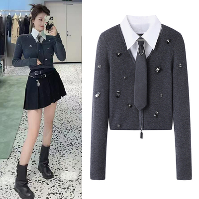 衬衫领衬衫两件套针织衫