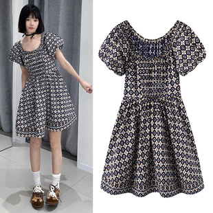 连衣裙2025夏季 A字短裙女 新品 复古甜美感碎花满印显瘦收腰泡泡袖
