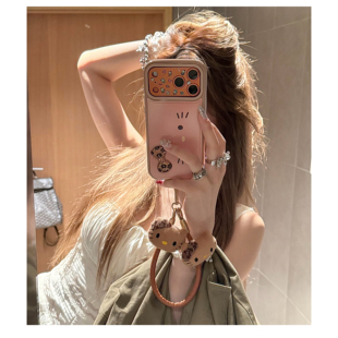 苹果17promax手机壳15新款ins风kitty猫全包防摔iphone17pro女16皮质挂绳手链14网红同款13奢华高级感保护套