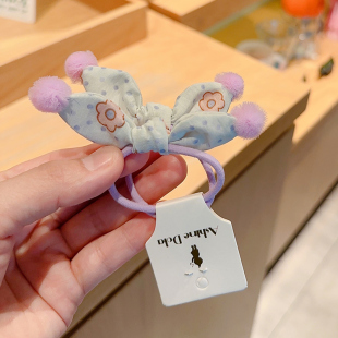 韩国儿童兔耳朵立体发圈女孩蝴蝶结扎马尾碎花森系仙女头绳高弹力