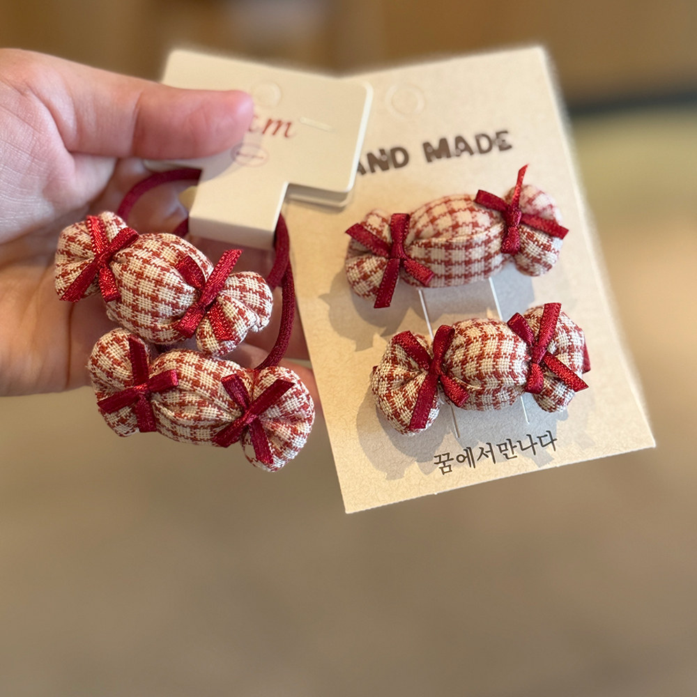 儿童新年红色糖果皮筋女童中国风扎辫子不伤发头绳宝宝小女孩发夹