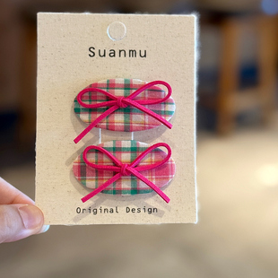 韩系儿童可爱格子布艺发夹宝宝碎发夹女童侧边夹发卡发饰头饰BB夹