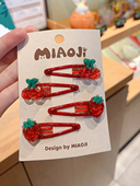 小女孩红色新年发夹草莓bb发夹水果樱桃对夹子儿童发卡边夹刘海夹