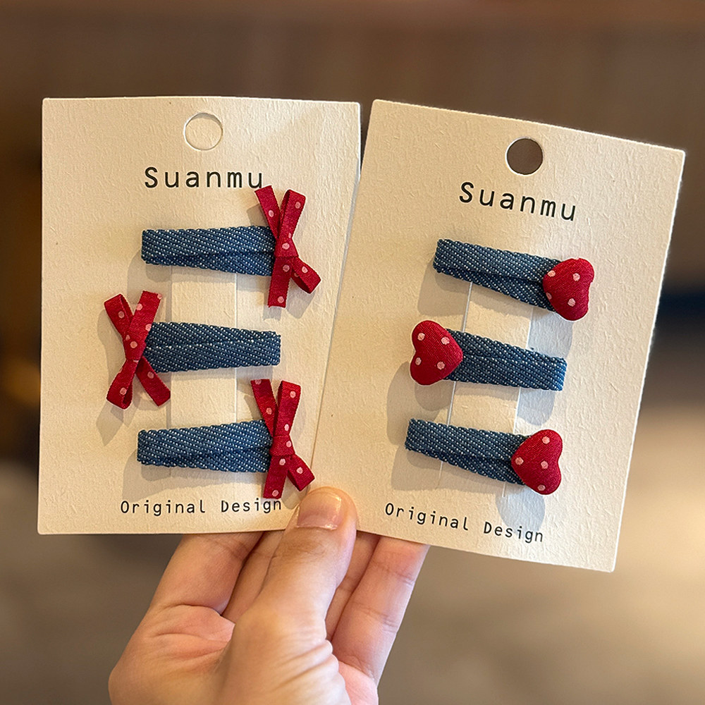 儿童牛仔发夹红色点点爱心BB夹边夹宝宝女童碎发夹小女孩可爱发卡