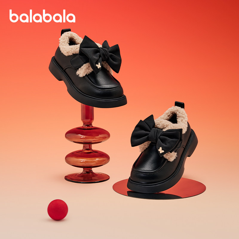 巴拉巴拉女童公主鞋宝宝加绒防滑鞋子小皮鞋2025新款秋季儿童童鞋