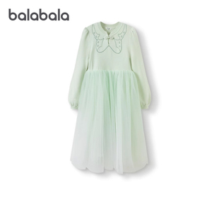巴拉巴拉女童连衣裙中大童拼接网纱裙公主裙儿童毛衣裙秋冬装童装