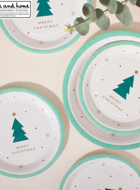 圣诞节ins纸餐具餐盘北欧风 一次性清新纸餐具平安夜圣诞主题果盘