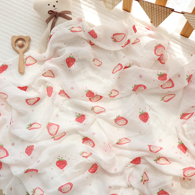 双层新生婴儿童muslin棉竹棉纱布浴巾包巾襁褓裹布薄盖被超柔吸水