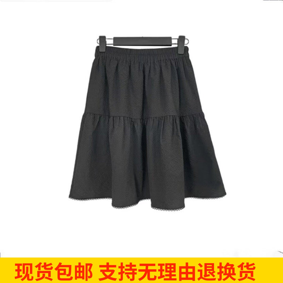 雨墨圣迪奥立夏百搭时尚短款纯色百褶高腰显瘦A字遮肉松紧腰短裙