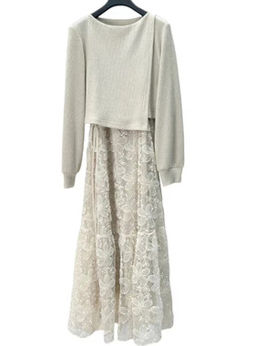 雨墨圣迪奥立秋2024蕾丝气质针织时尚休闲设计师连衣裙s244z1404