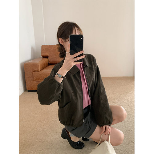 2026韩代同款翻领PU皮衣夹克外套秋季新款女装31213