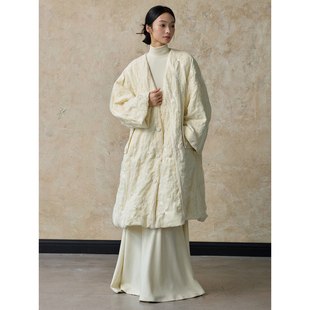 ONMOON 冬季新中式刺绣保暖廓形中长款棉服外套（内胆30%桑蚕丝）