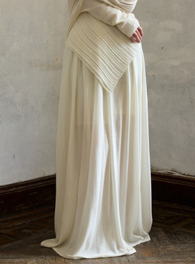 ONMOON 秋冬米白色绵羊毛针织半身裙 2025新款简约慵懒宽松裙子女