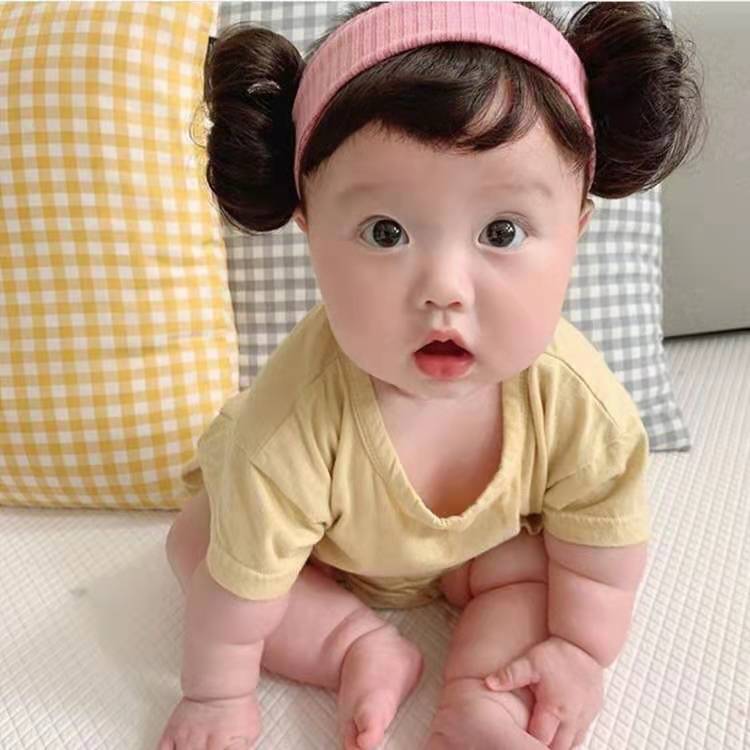 女童发饰韩国宝宝假发花苞丸子头发带婴儿可爱百搭头饰搞怪发带