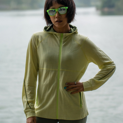 25年秋冬新美丽诺多巴胺色美利奴羊毛户外运动跑步连帽卫衣外套女