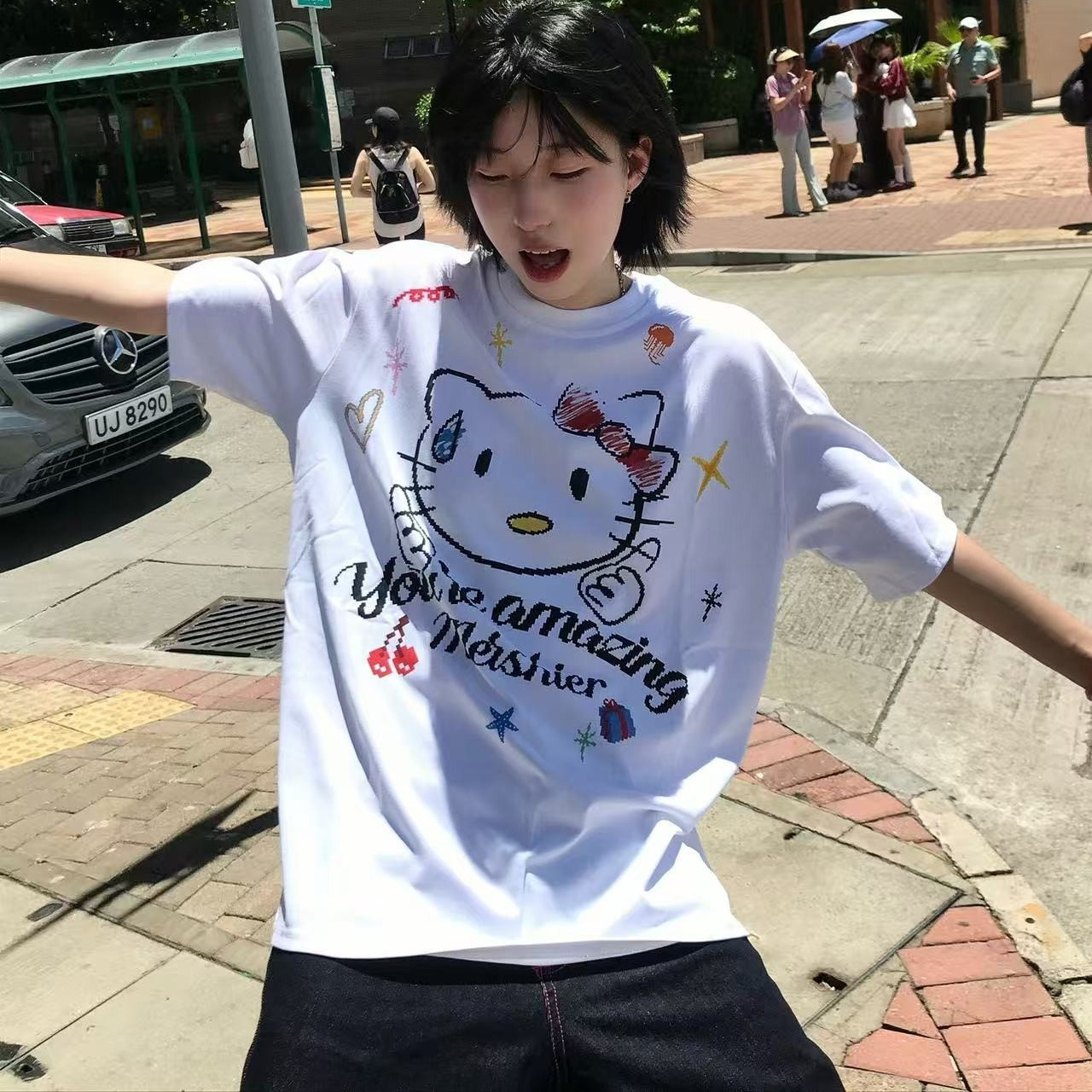 可爱小猫卡通印花短袖t恤