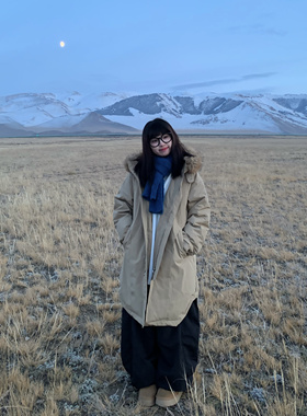 期望Studio冬季大毛领中长款工装派克羽绒服男女加厚保暖连帽棉衣