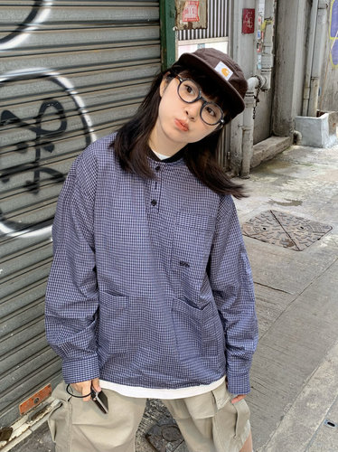 长袖衬衫格子复古宽松圆领