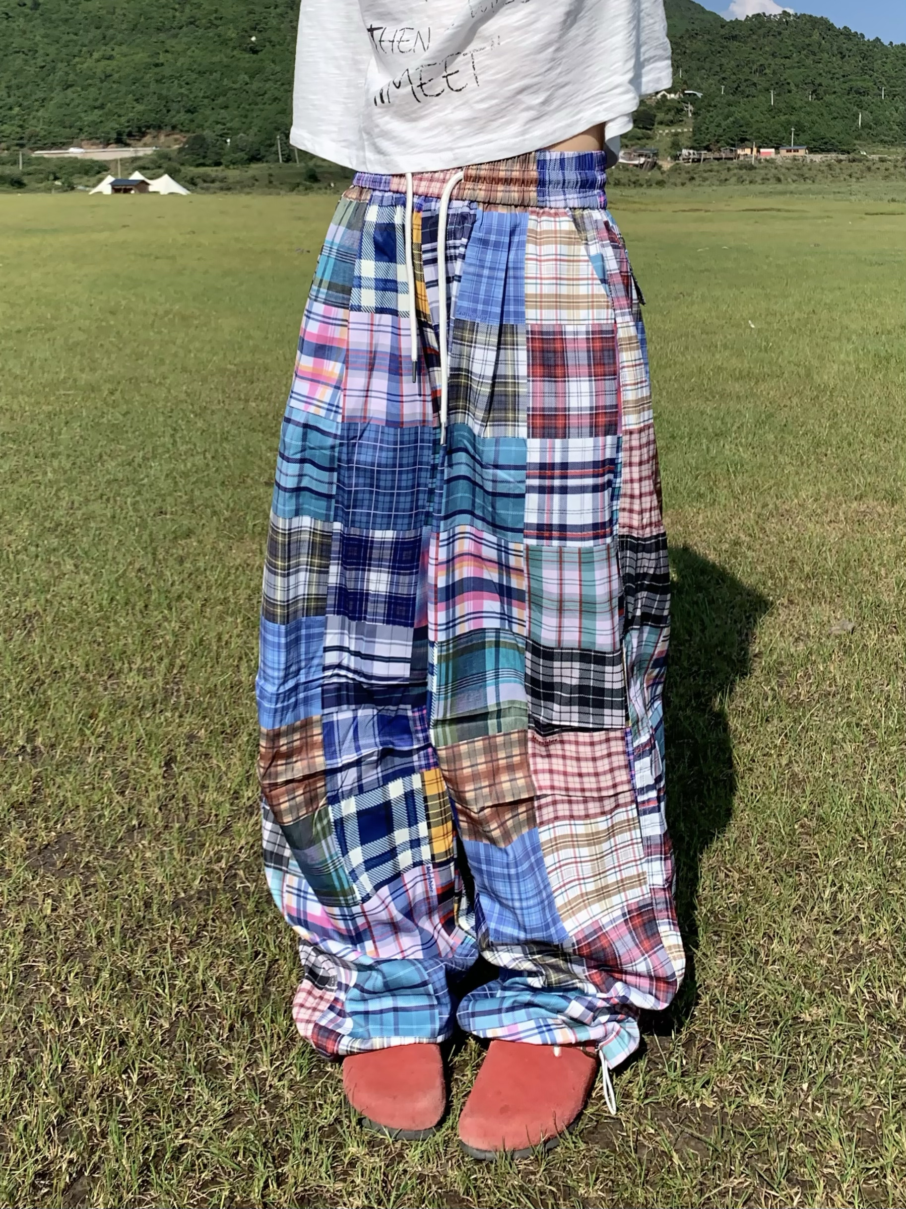 美式复古彩色拼接伞兵裤长裤宽松