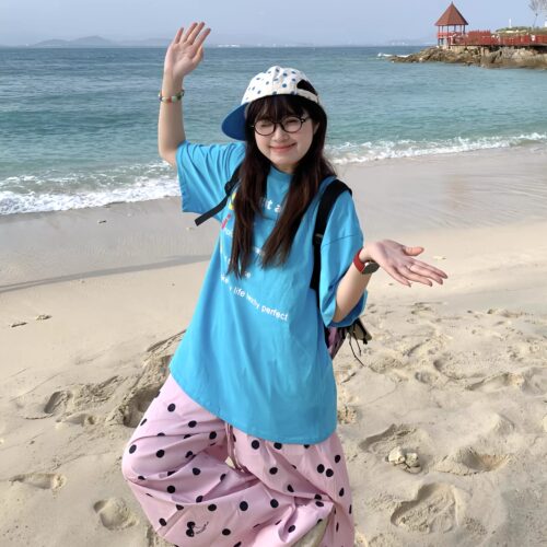 美式彩色字母印花短袖T恤