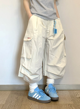 期望Studio美式褶皱速干工装裤女夏季宽松休闲大口袋阔腿七分裤