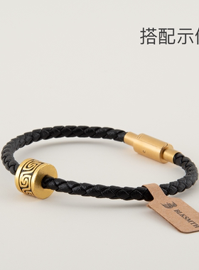 diy高档镀金串珠子竹节扣黑色牛皮手镯真皮手链手镯手绳简约生生