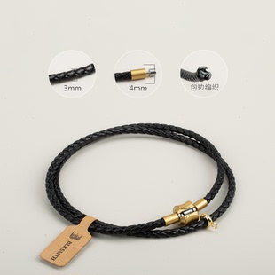 DIY串珠子黑色编织牛皮真皮帅气纯欲简约男女牛皮吊坠项链花瓣扣