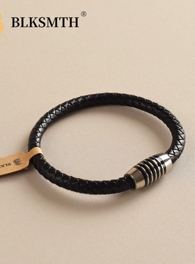 潮流复古手链 刺青手绳 转运网红民族风真皮黑色男士手链编织简约