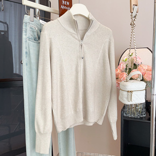 【耗时130分钟】紧实绵羊毛桑蚕丝混纺休闲双拉链开衫女