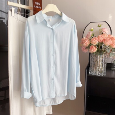 【柔软舒服清爽·同色系定染扣·浅色前短后长衬衫】松弛感衬衣春