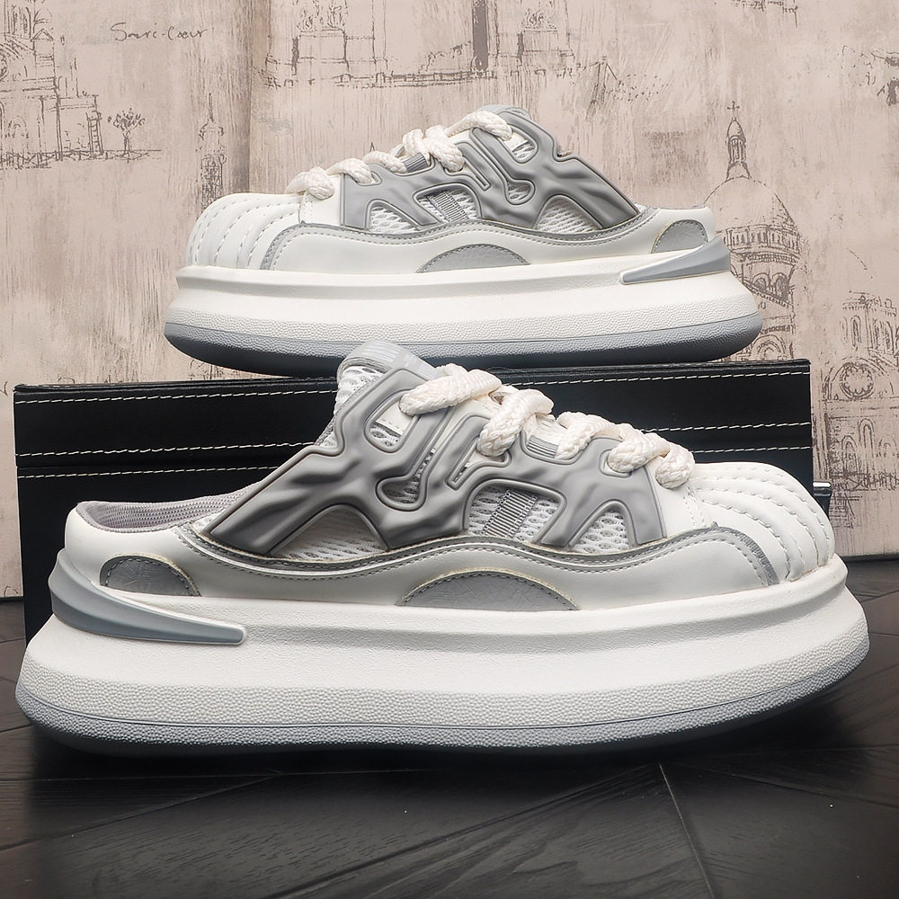 网红同款夏季低帮厚底面包鞋休闲贝壳头半拖男士板鞋运动风包头拖