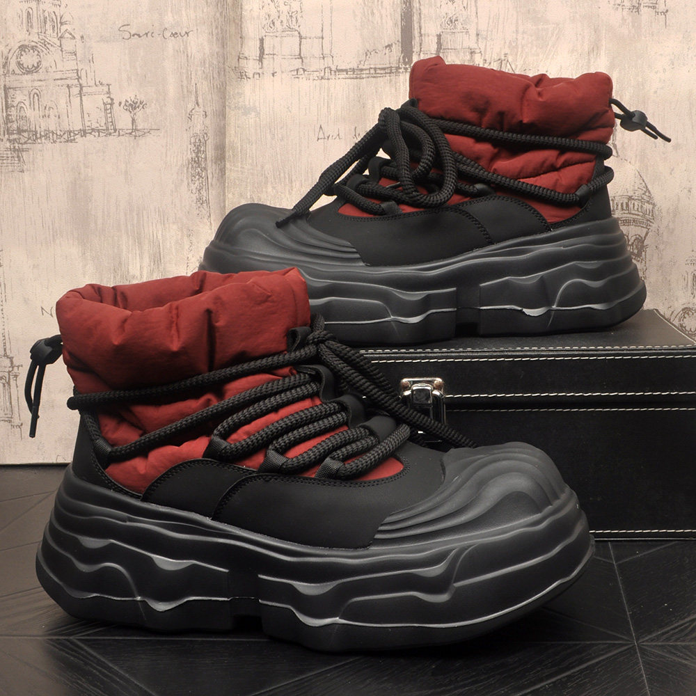 男士秋冬季新款加绒保暖雪地靴厚底内增高休闲面包鞋男潮流高帮鞋