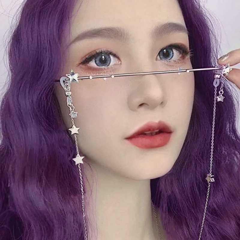 个性潮人装饰眼镜女带链条吊坠