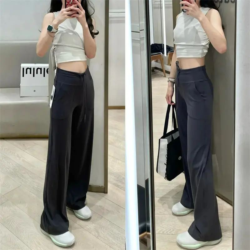 lulu同款直筒裤女瑜伽裤Throwback Still同款休闲抽绳高腰阔腿裤