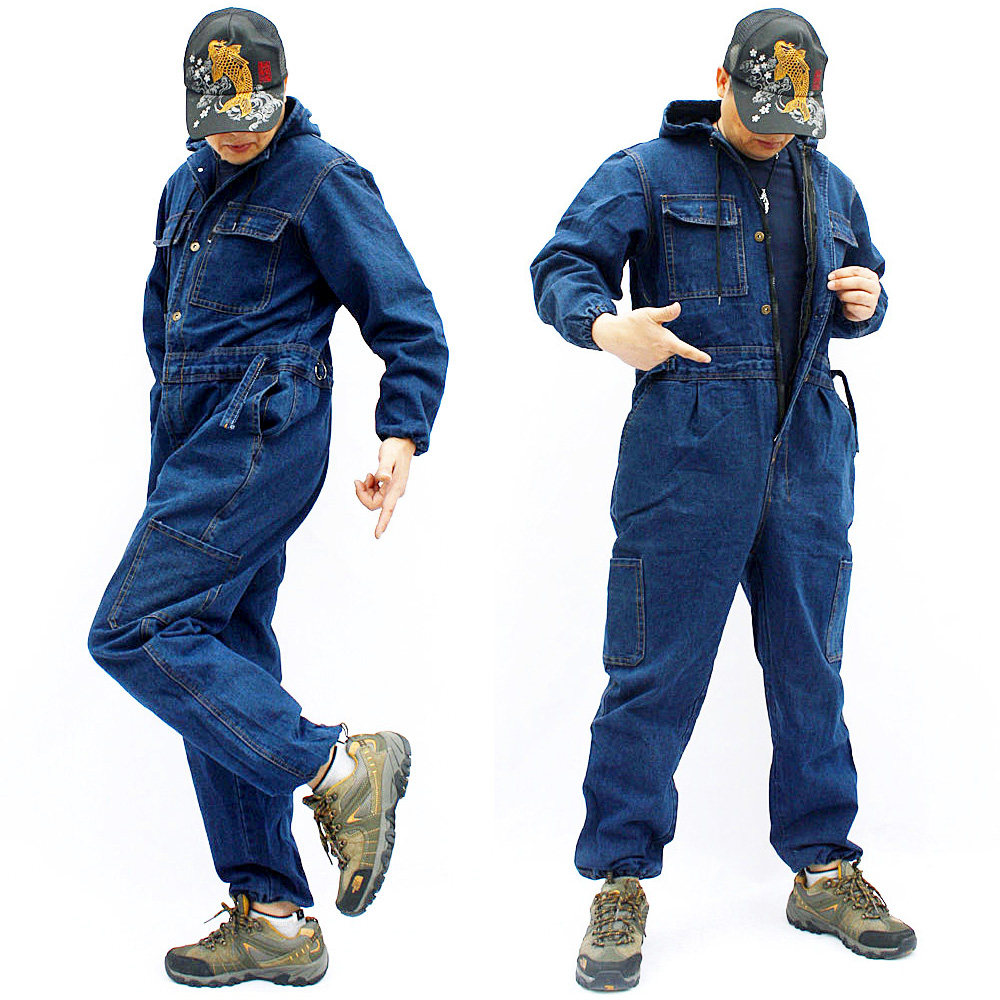 大码连体牛仔工作服套装宽松大码