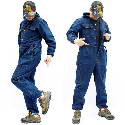 大码连体牛仔工作服套装宽松大码