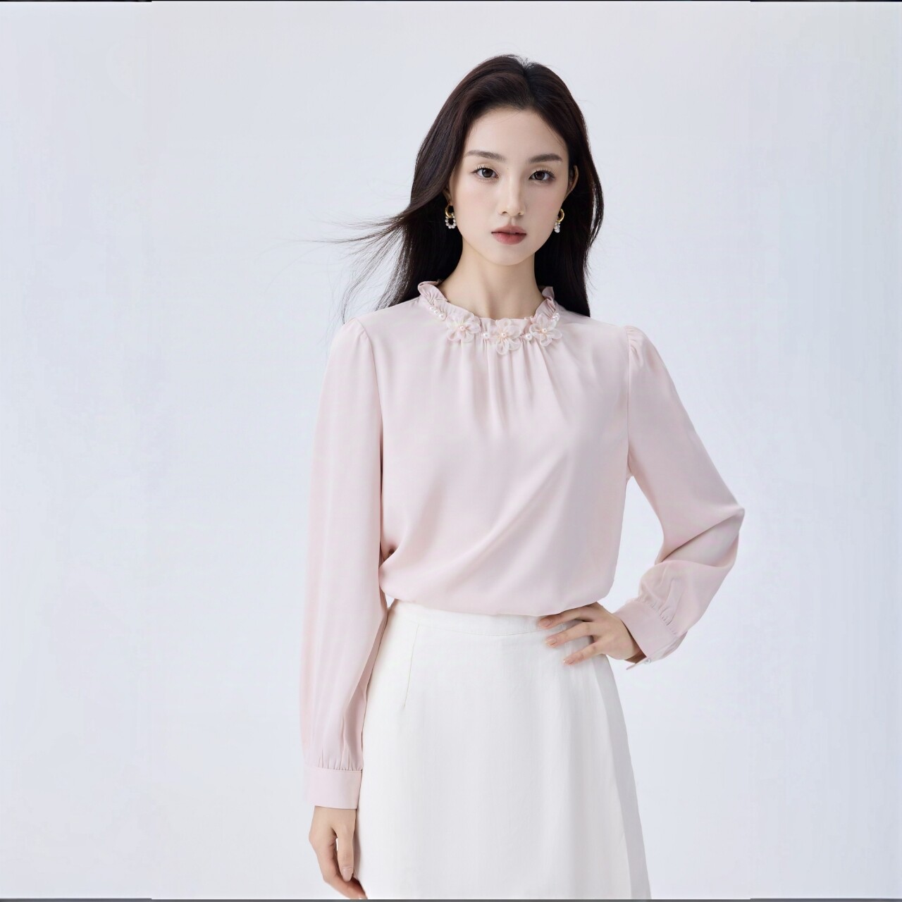 夏季新款女装白领宽松法式衬衫气质百褶真丝缎女式衬衫时尚百搭