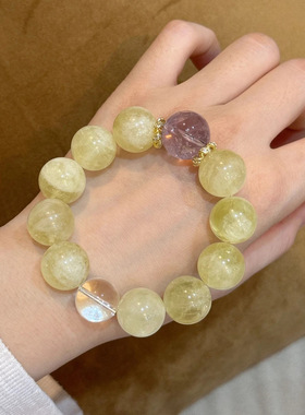 天然柠檬晶手链高级感搭配紫水晶单珠小配饰 水晶手串小众女手饰
