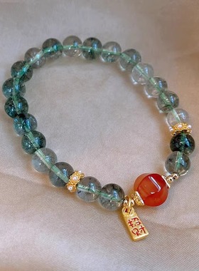 绿幽灵绿发晶红玛瑙手链新中式国潮复古手串小众轻奢招财吊牌