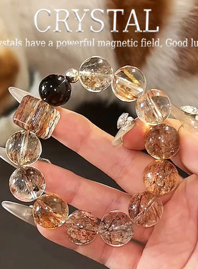 天然黑金超七方糖水晶手串旺财运招财转运发晶手链女生高级轻奢款