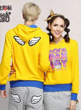 潮流指标 BEN&BABU 金黄色文字背后翅膀连帽卫衣情侣装男女同款