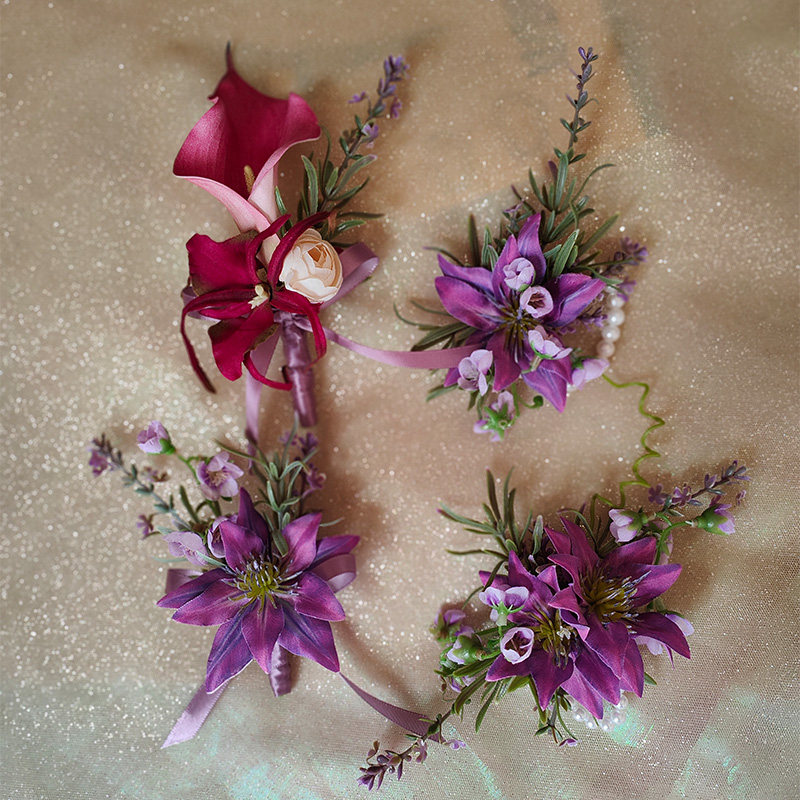玫紫色森系唯美海芋风铃新郎伴郎伴娘结婚商务活动胸花手腕花头饰,节庆用品/礼品,胸花,淘宝优惠券,粉丝福利购,淘宝优惠卷